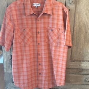 Orvis Men's Casual Orange Checkered Shirt